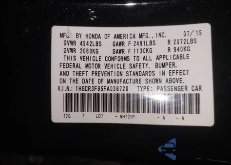 2015 Honda Accord Ex-L V-6 из США, поврежденный, VIN 1HGCR3F85FA038720